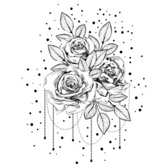 Bouquet of roses. Botanical line art illustration. Sketch. Gothic tattoo.