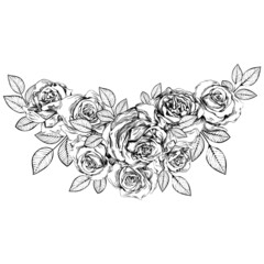 Bouquet of roses. Botanical line art illustration. Sketch. Gothic tattoo.