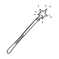 Hand drawn magic wand icon in doodle style isolated