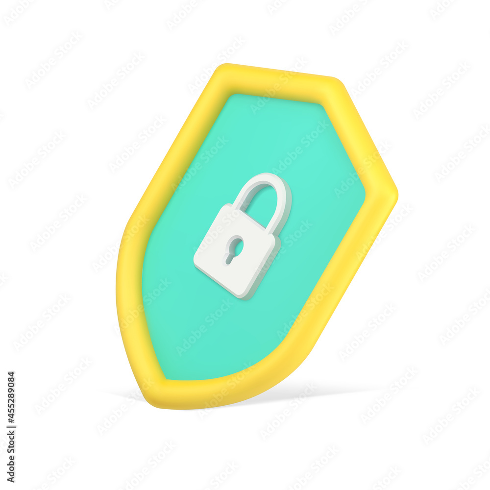 Poster firewall web lock on shield 3d icon. volumetric safe and protection of users personal data