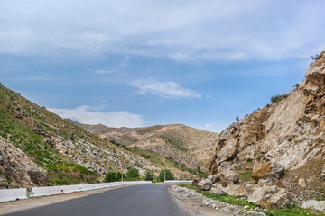 Highway in the middle of the Zarafshan mountains in eastern Uzbekistan