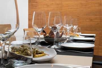 Seafood dishes in a table