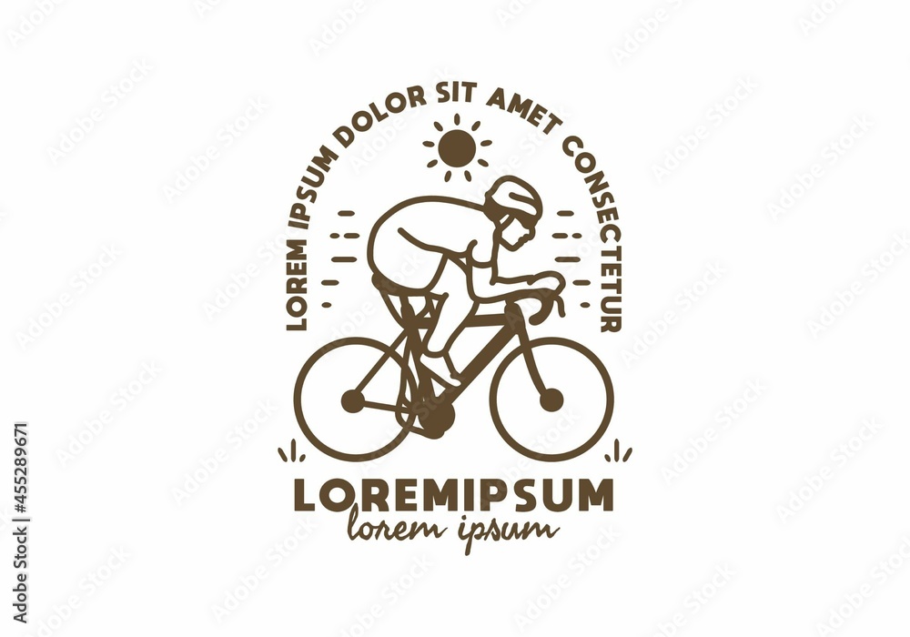 Wall mural fast bicycle line art with lorem ipsum text