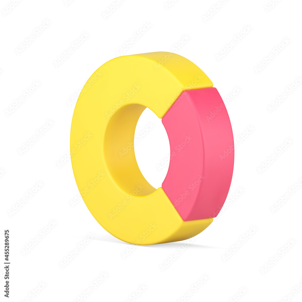 Poster pie chart 3d icon. yellow infographic circle with pink highlighted part