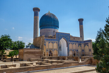 Panorama of mausoleum of Timur or Tamerlane, named Gur-e-Amir, Samarkand, Uzbekistan. Built in...