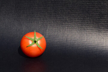 Tomate einzeln auf anthrazit Hintergrund mit Copy Space, rund und rot