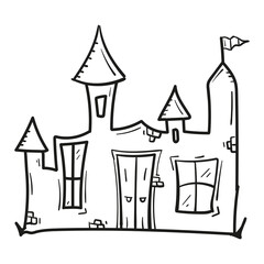 Hand drawn horror castle icon in doodle style isolated