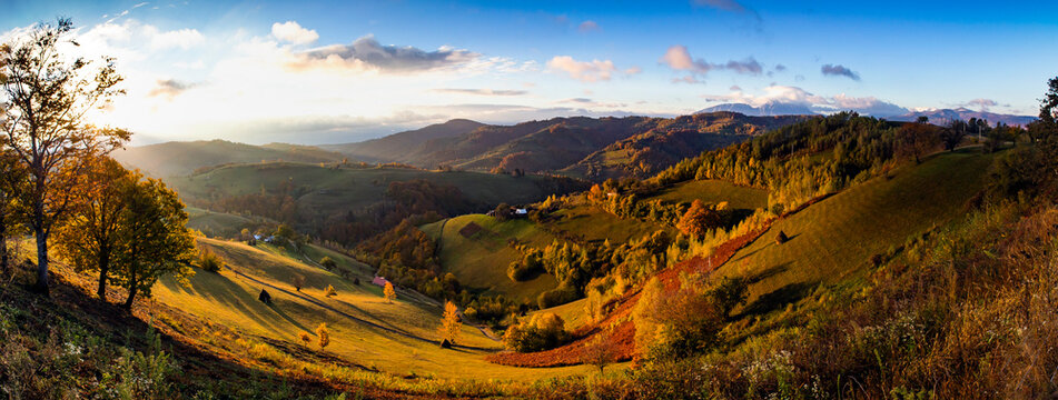 Moody autumn landscape in a rural Transylvanian village.