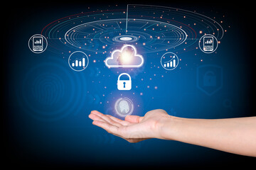 The concept is A Big data analytics and business intelligence with graph chart icons, cloud...
