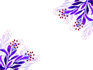 Beautiful purple watercolor leaves and flowers frame.