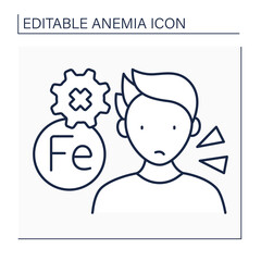 Anemia line icon. Disease symptoms. Man has problem with absorbing iron. Health protection concept. Isolated vector illustration. Editable stroke