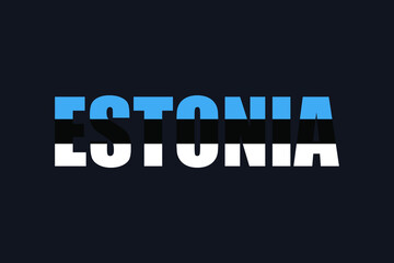 Estonia text, isolated on dark background, vector illustration. Country flag. Country name text lettering with flag illustration. Country word with flag design. 