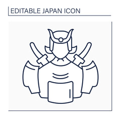 Samurai line icon. Military nobility. Bushido codes of martial virtues, indifference to pain, and unflinching loyalty.Japanese culture concept. Isolated vector illustration.Editable stroke