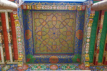 Central part of ceiling of street gallery of Hazrat Khizr mosque in Samarkand, Uzbekistan