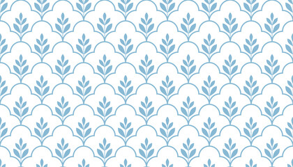 Fototapeta premium Flower geometric pattern. Seamless vector background. White and blue ornament