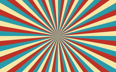 Vintage background. Retro burst. Sunlight retro horizontal background. Pale blue and beige color burst background. Fantasy Vector illustration. Magic Sun beam ray pattern background. Circus poster