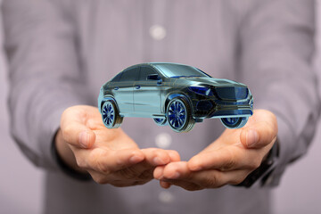 Autonomous car with HUD graphic of Navigation system driving