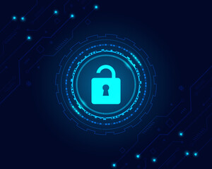Padlock cyber security.Digital technology unlocking.