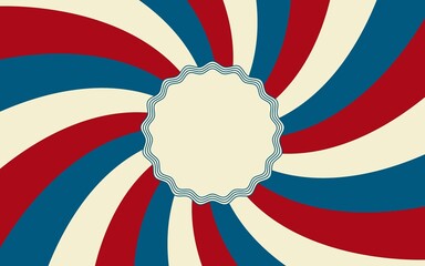 Sunlight retro faded wide background with vintage frame for text. pale beige, red, blue color burst background. Vector illustration. Sun beam ray background. Old paper. vintage poster.