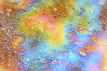 multicolored spot gasoline abstract background, abstract oil spill on water
