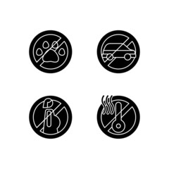 Virtual reality helmet restriction black glyph manual label icons set on white space. VR glasses game surroundings. Silhouette symbols. Vector isolated illustration for product use instructions