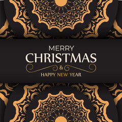 Greeting card Merry Christmas and Happy New Year in black color with winter pattern.