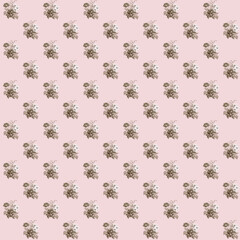 Watercolor small bouquet of roses on pink background. Floral seamless pattern.