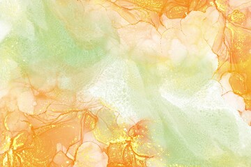 abstract fluid art painting alcohol ink technique autumn green yellow background