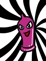 cute condom cartoon on black and white background
