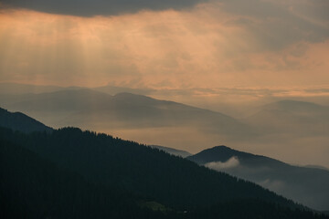 Fagaras Mountains cloudscape scenery in late summer at sunset