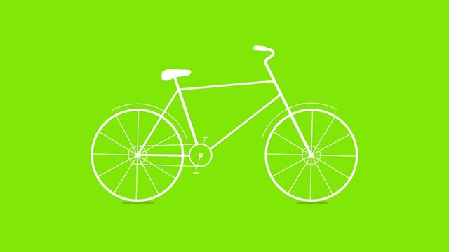 Flat design bike animation on green screen background. White bicycle riding over a green screen. 4k, 60 fps.