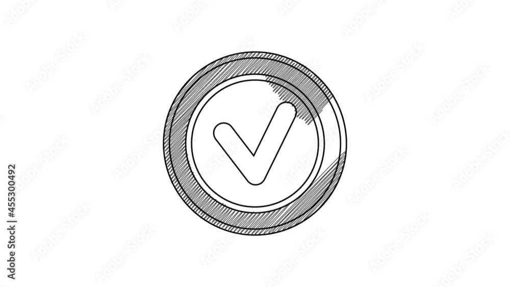 Poster black line check mark in round icon isolated on white background. check list button sign. 4k video m