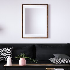 Modern Interior with Geometric Decorations with Empty Art Print Frame Mockup On Walls
