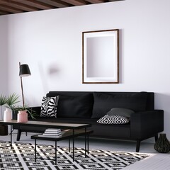 Modern Interior with Geometric Decorations with Empty Art Print Frame Mockup On Walls