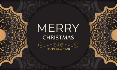 Poster Merry Christmas and Happy New Year in black color with winter ornament.