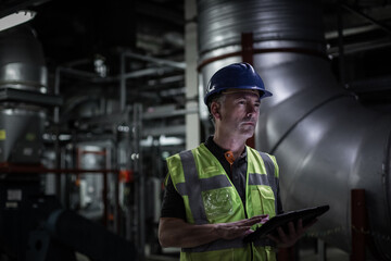 Male engineer inspecting an industrial plant room