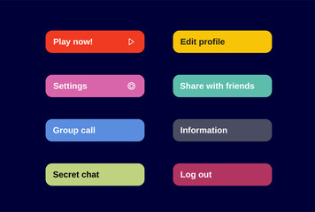 Set of Modern Gradient App, Website page or Game Buttons. Trendy gradient colors. Flat design.