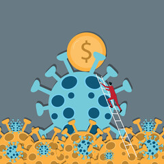 Flat design business success,Young businessman climb the stair to virus - vector