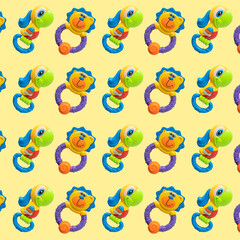 Obraz premium Rattle toys pattern on color background.