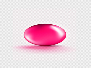 Liquid Gel Pink Round Oil bubble isolated on transparent background. Cosmetic Capsule of vitamin E, A or omega 3 or 6 oil. Realistic.