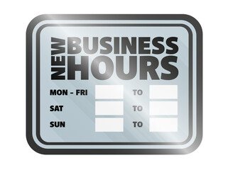 new business hours sign, obening hours sign isolated on white background, vector illustration