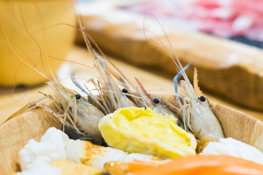picture of seafood set in a wooden bowl inside the restaurant