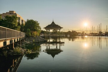 A walk along Humber Bay trail at Promenade Park in Toronto, Ontario, Canada