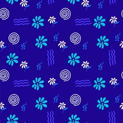 Pattern with funny linear elements on the blue background 