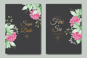 elegant floral leaves watercolor wedding invitation card template