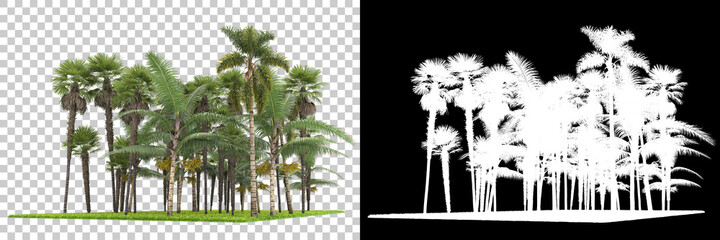 Palm trees on island isolated on background with mask. 3d rendering - illustration