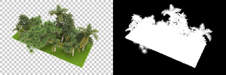 Palm tree forest isolated on background with mask. 3d rendering - illustration © Elscar Studios