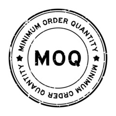 Grunge black MOQ Minimum Order Quantity word round rubber seal stamp on white background