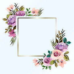 Purple floral watercolor frame background