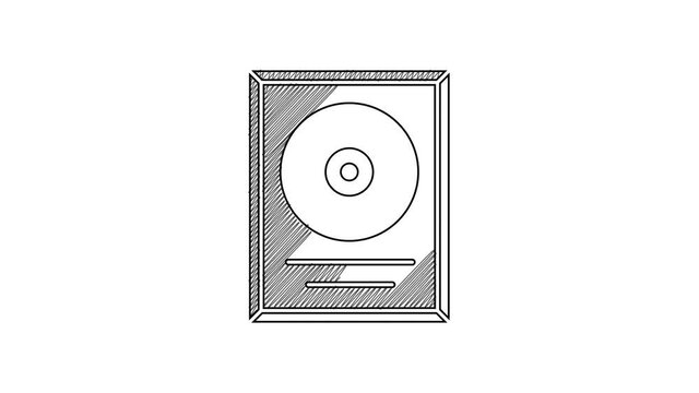 Black line CD disk award in frame icon isolated on white background. Modern ceremony. Best seller. Musical trophy. 4K Video motion graphic animation